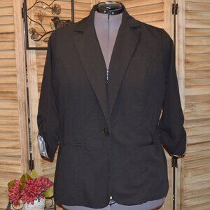 Torrid 3X Black Blazer 1 Button Closure Ruched 3/4 Sleeves